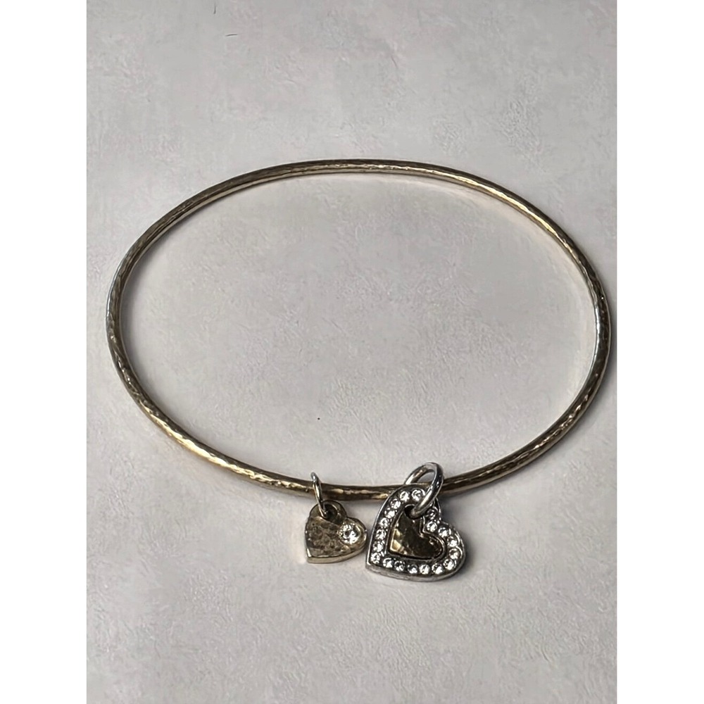 Brighton Hammered Gold Bangle Bracelet with Rhinestone Heart Charms Mixed‎ Metal